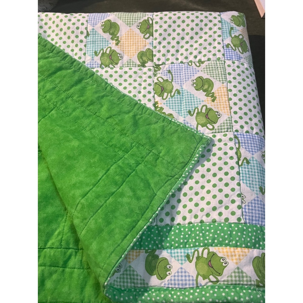 Handmade Frog Patchwork Baby Quilt Toddler Blanket Lap Quilt 60x29 Froggy Friend